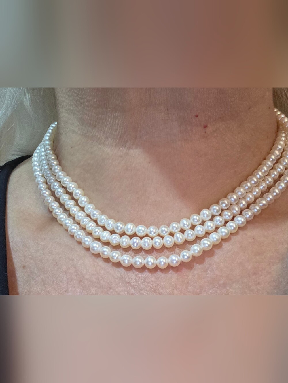 GENUINE SALTWATER CULTURED PEARLS 3 STRAND 925 STERLING CLASP 18 IN 58.53 Grams